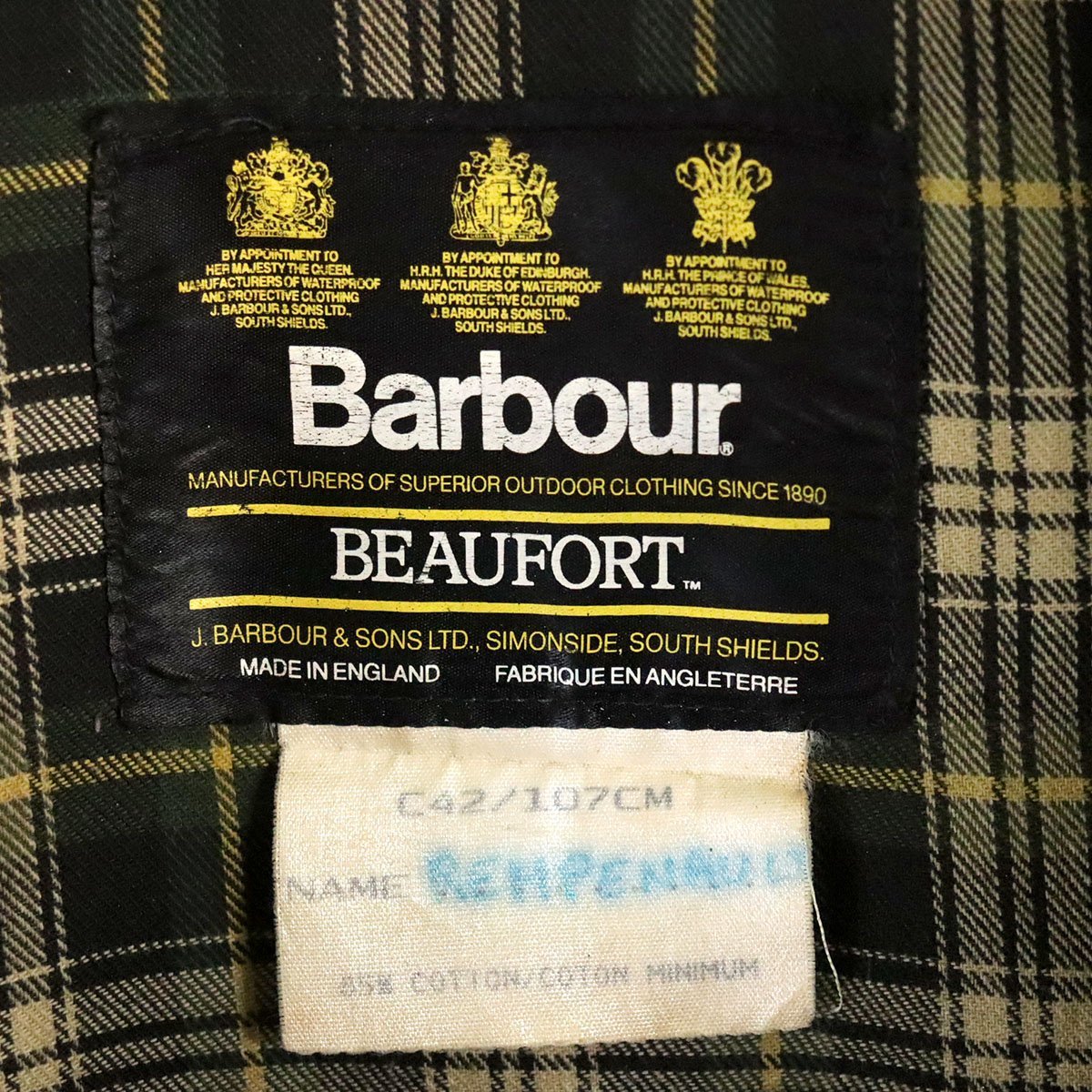 F6T/R11.30-1 　90s　イギリス製　Barbour　バブアー　BEAUFORT　ビューフォート　オイルドジャケット　3ワラント　オイルジャケット_画像6