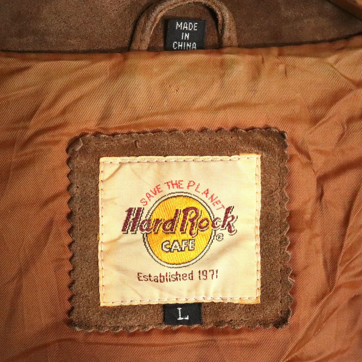 H3T/Y12.5-4　Hard Rock Cafe ハードロックカフェ　レザージャケット　本革　Lサイズ　スエード　ジージャン　革ジャン　皮ジャン_画像6