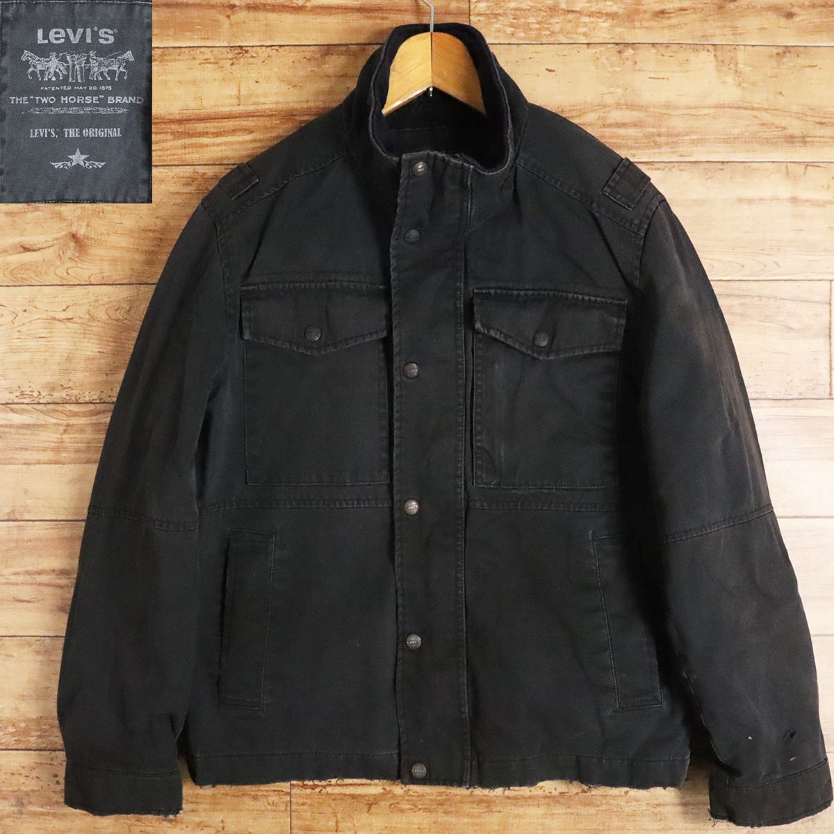 G8S/Y7.11-1　Levi’s　リーバイス　ツイルジャケット　コットンブルゾン　ミリタリー　アウター　メンズ　S　ブラック　古着_画像1