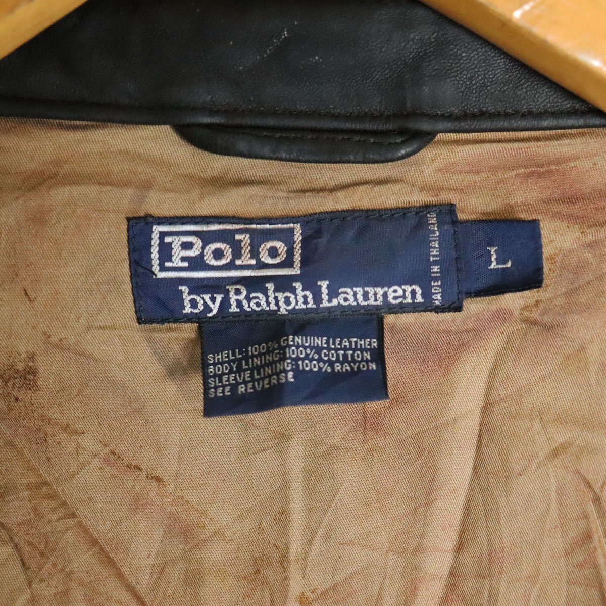 C5S/s7.5-2　Polo by Ralph Lauren　ポロラルフローレン　本革　レザージャケット　ブルゾン　チンスト　L　革ジャン　皮ジャン　ブラック_画像6