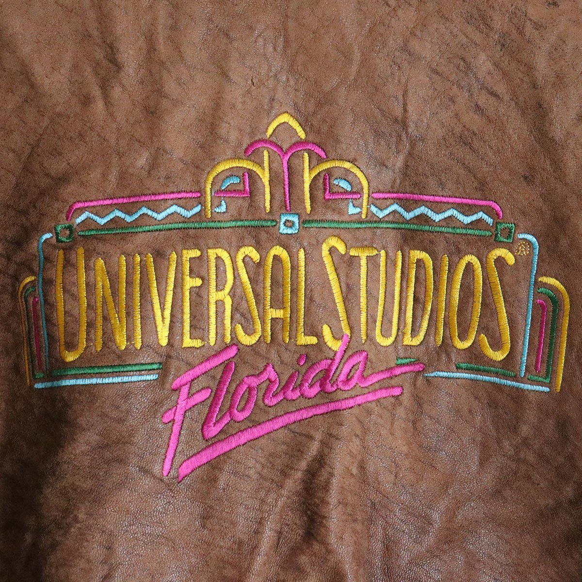 D5S/s6.9-2　USA製　UNIVERSAL STUDIOS Florida　ユニバーサルスタジオ フロリダ　本革　レザージャケット　レザーブルゾン　XL　ブラウン_画像2