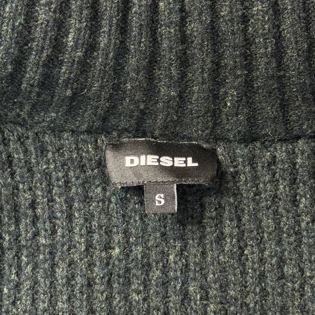 美品/M-L相当★ディーゼル/DIESEL 異素材 パッチワーク ワッフルニット フーデットジャケット ジップブルゾン 中綿 大きめ メンズ 緑_画像8