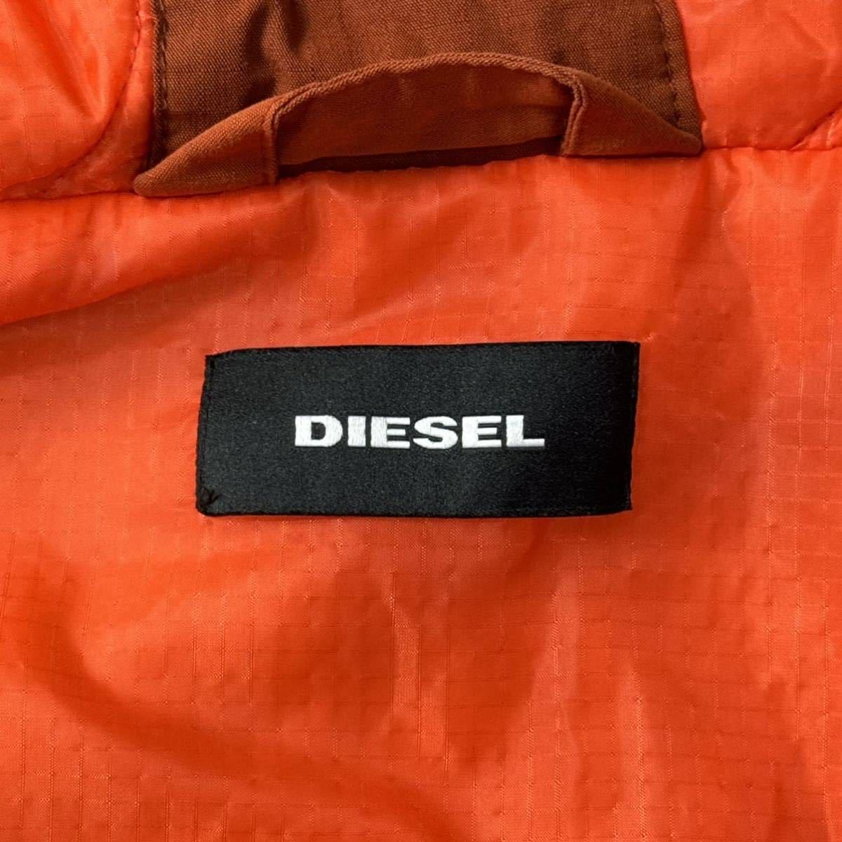 希少レア/L-XL相当★ディーゼル/DIESEL 異素材切替 コンビ素材 キルティング フーデットコート ジャケット 中綿 袖ロゴ メンズ オレンジ_画像9