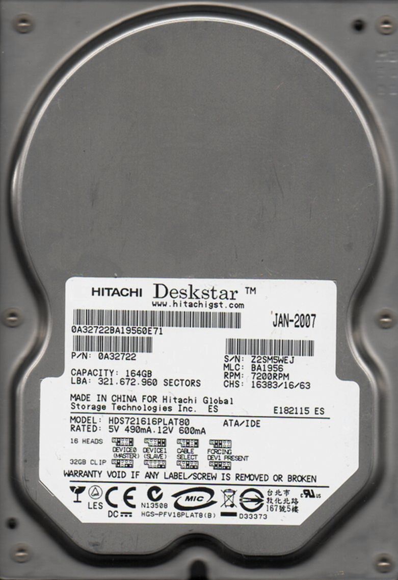 HITACHI Deskstar HDS721616PLAT80 164GB ATA/IDE 7200rpm_画像1