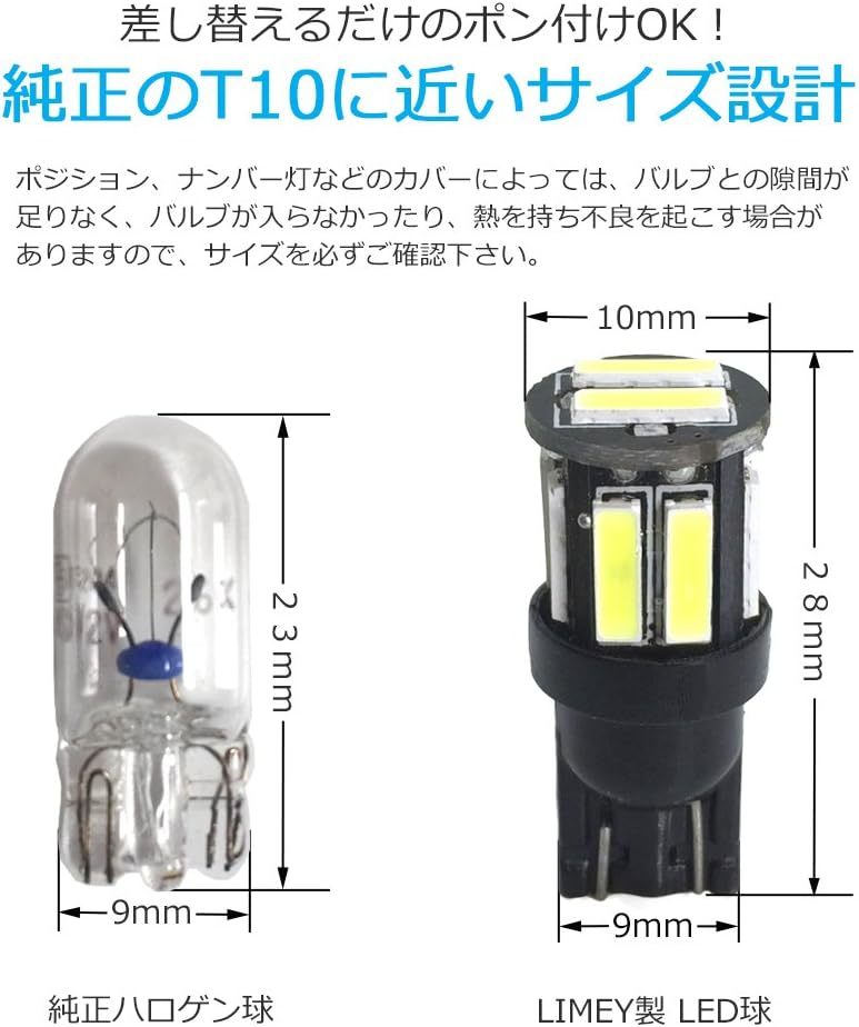 ピンク 【LIMEY 最新5W級 爆光】T10 LED バルブ ピンク ポジション ルームランプ ウエッジ SMD7020 10連_画像5