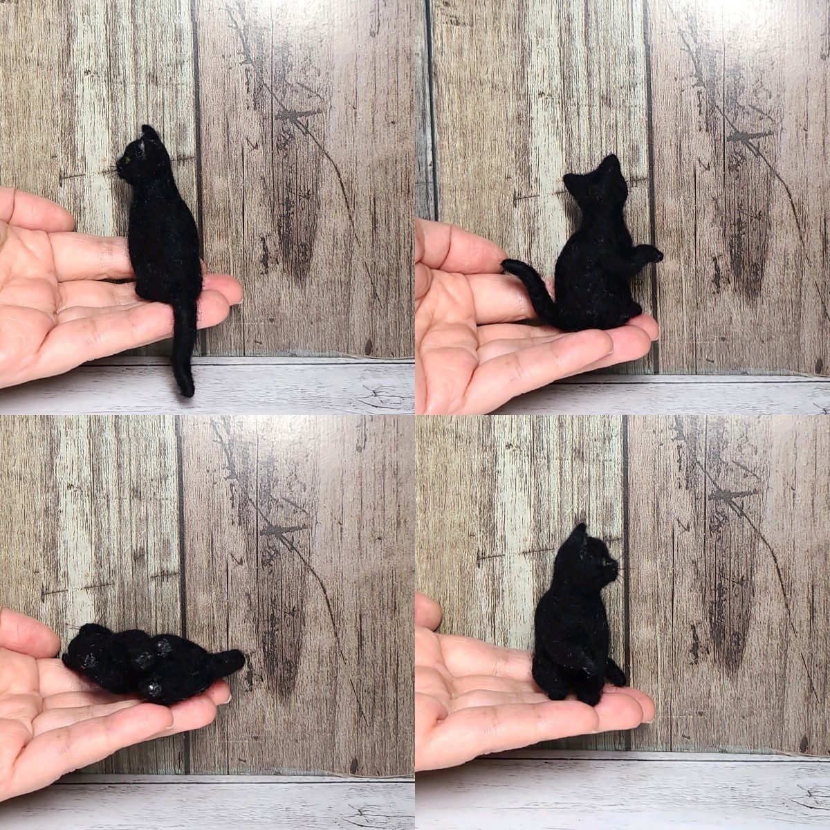 黒猫 豆ネコ＊一体のみ 羊毛フェルト ハンドメイド 猫 子猫 ドールハウス ミニチュア ブライス ペット_画像3