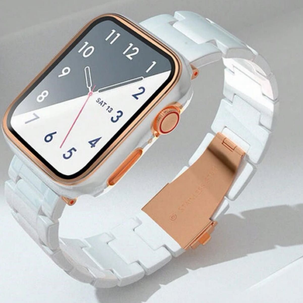 Apple Watch バンド アップル ウォッチ　ベルト　白　ピンクゴールド