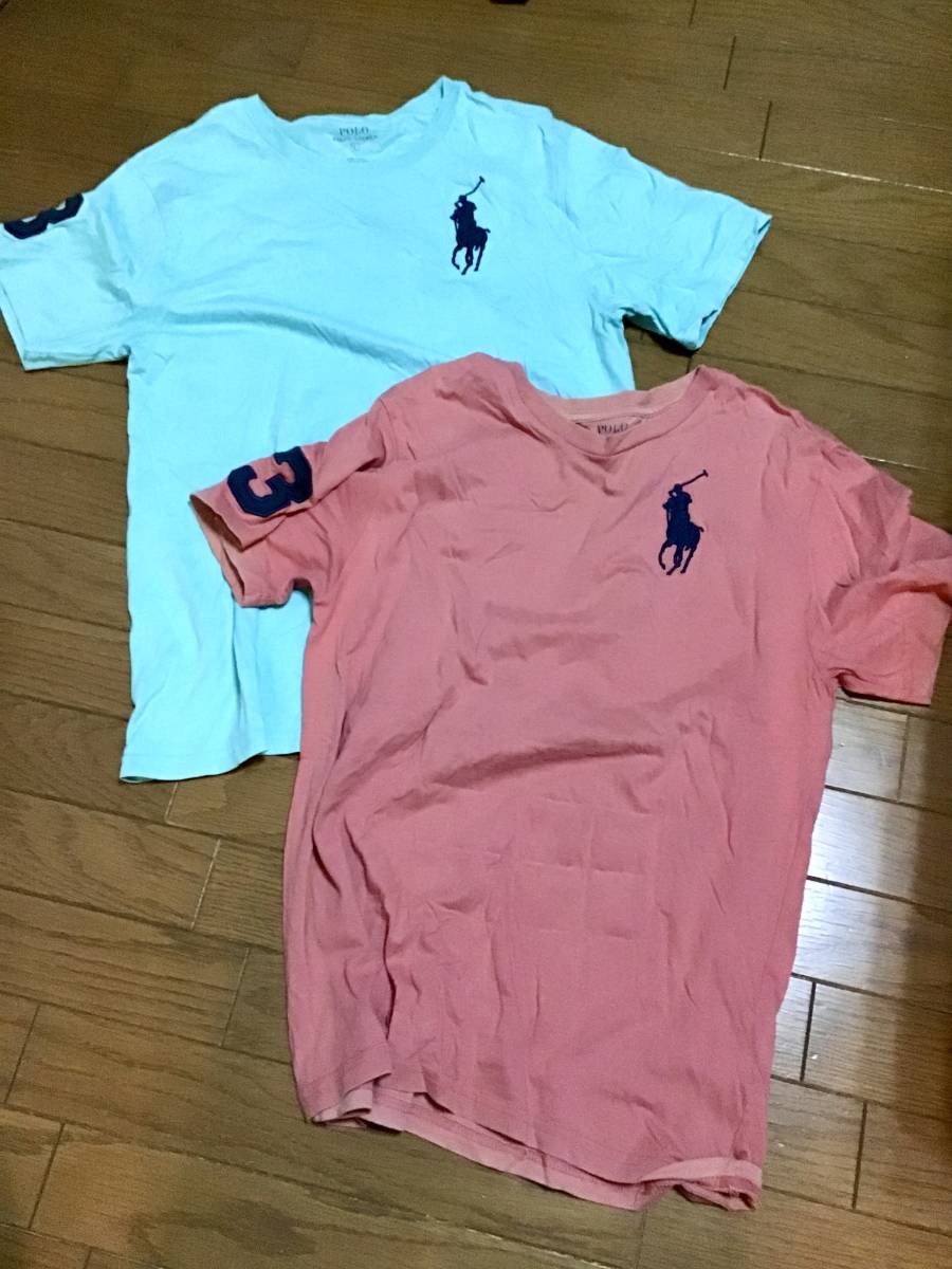 まとめ売り【POLO RALPH LAUREN】半袖Tシャツ２枚組/Ｌ★ポロ ラルフローレン★グリーン,オレンジ★メンズ★USED_画像1