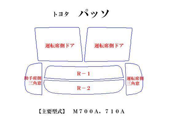 【在庫処分セール】パッソ 700系　パステルカラーウィンドウフィルム　ブルー グリーン イエロー ピンク ミラー系　カット済みカーフィルム_画像2