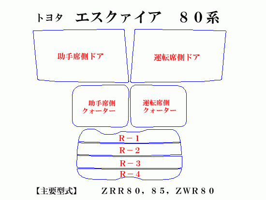 【在庫処分セール】エスクァイア 80系　パステルウィンドウフィルム　ブルー　イエロー　ピンク　ミラー系カット済みカーフィルム_画像2