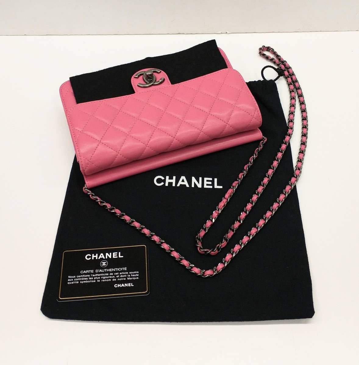 【美品】CHANEL シャネル マトラッセ チェーン ショルダー バック ポシェット 18597301 ギャランティカード 保存袋有り_画像10