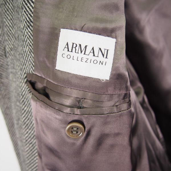 アルマーニ ARMANI COLLEZIONI ヘリンボーン柄ウールチェスターコート*シングルウールコート(44)グレー系_画像4