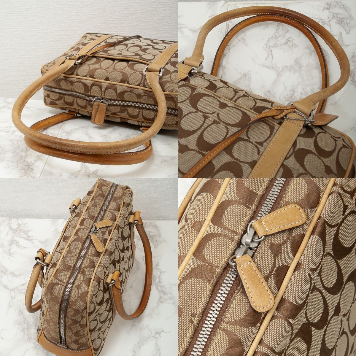 【美品】COACH(コーチ)シグネチャー キャンバス レザーハンドバッグ ベージュ 6097 レディース 中古 used ブランド