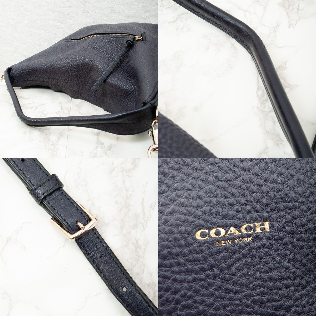 【美品】COACH(コーチ)ブリーカー ホーボー 2way レザー ショルダーバッグ ダークネイビー 31623 中古 used