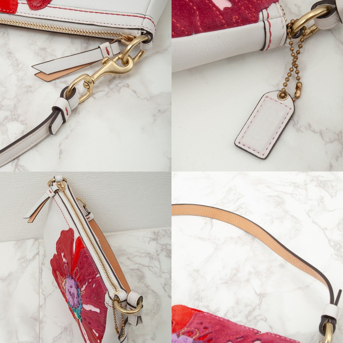 極美品】COACH(コーチ)レザー フラワーモチーフ ハンドバッグ 極美品】COACH(コーチ)レザー フラワーモチーフ ハンドバッグ