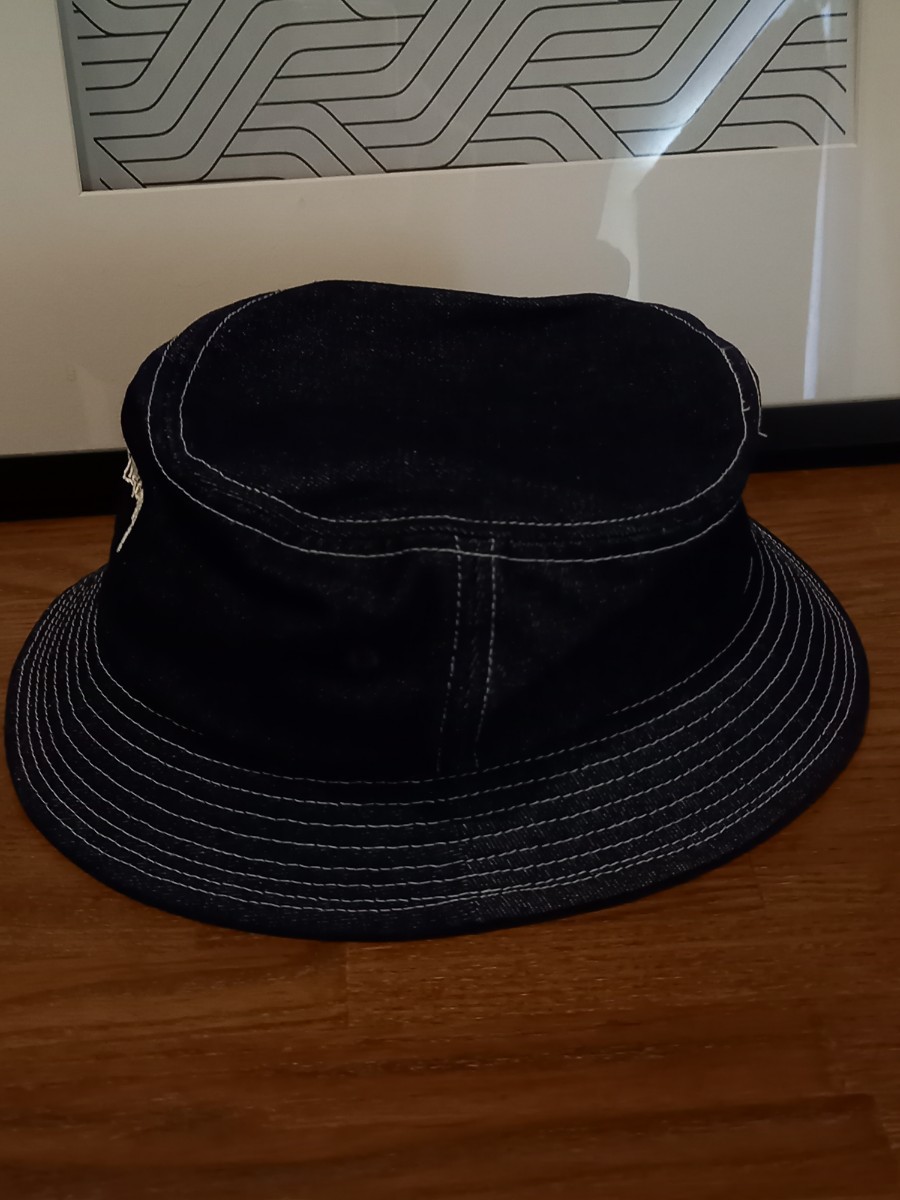 美品　STUSSY Denim バケット　刺繍ロゴ　ハット　HAT ステューシー　bucket Hat インディゴ　ブルー　デニム　帽子　sizeL-XL キャップ　_画像3