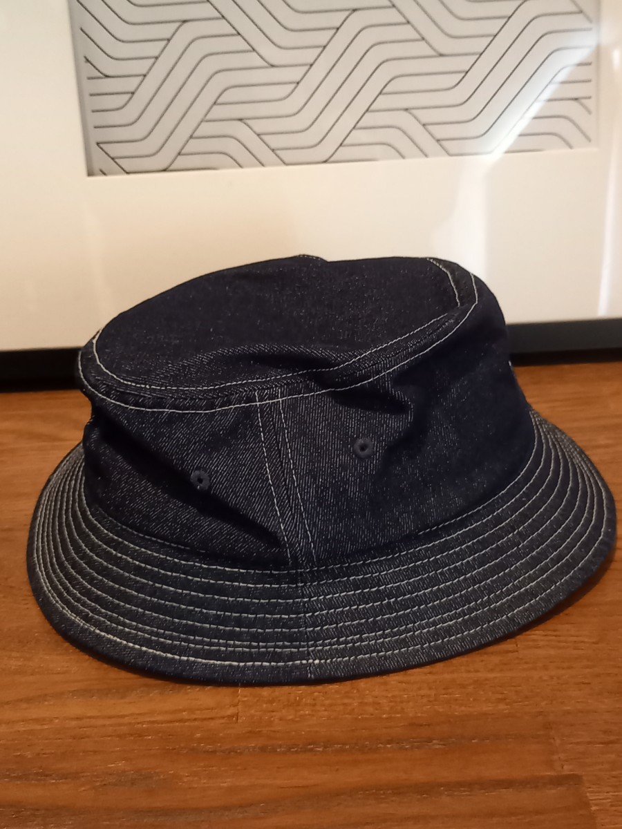 美品　STUSSY Denim バケット　刺繍ロゴ　ハット　HAT ステューシー　bucket Hat インディゴ　ブルー　デニム　帽子　sizeL-XL キャップ　_画像2