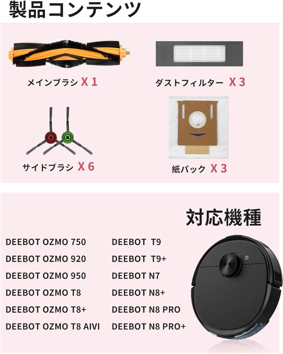 Mellbree エコバックス用 消耗品 DEEBOT メインブラシⅹ1 サイドブラシⅹ6 フィルターⅹ3 紙パックⅹ3 13点入り_画像6