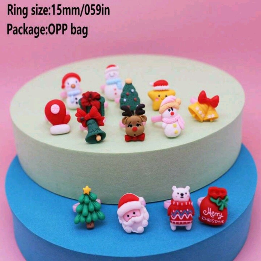 【1210】10個セット＊クリスマスリングおもちゃ パーティ サンタ ツリー