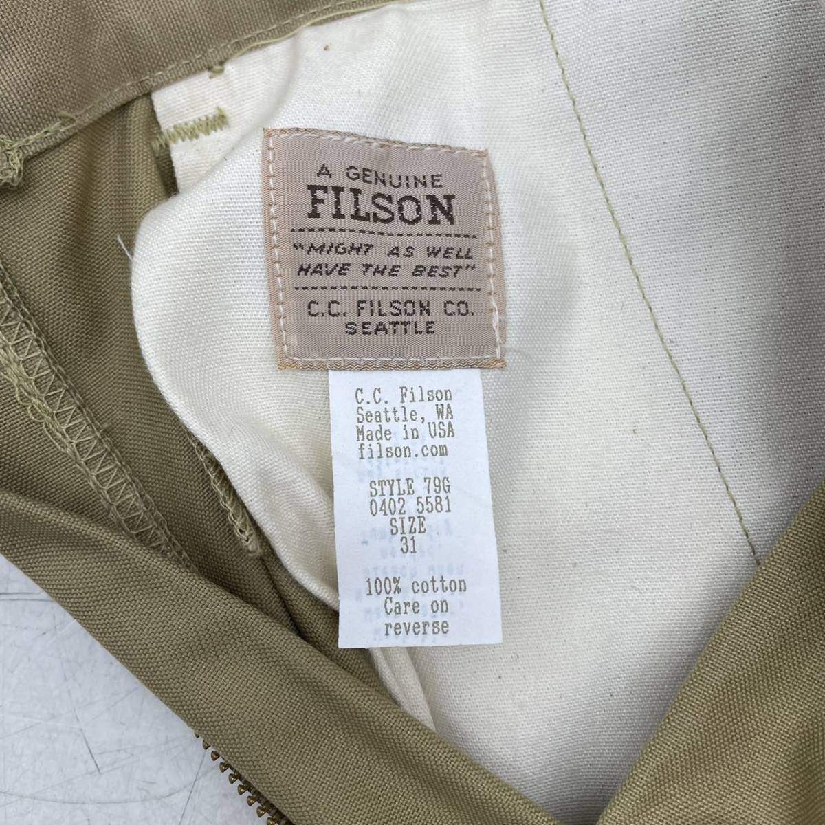 【1円スタート】FILSON フィルソン SINGLE TIN PANTS FSP2079 31インチ MADE IN USA ゴールドウィン デットストック ビンテージ DM1212_画像6