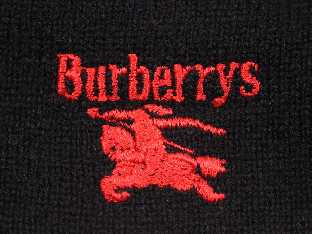 英国製 Burberrys' バーバリー ホース刺繍 Vネック ウールニットセーター 42 黒_画像4