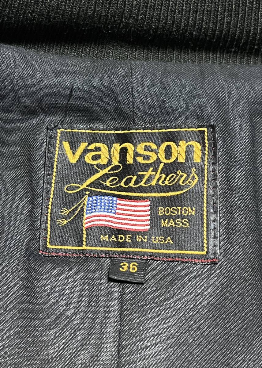 美品/別注？/グッドカラー★VANSON/バンソン USA製 TJ TEAM JACKET 無地 レザージャケット ブラック/オリーブ 36_画像3