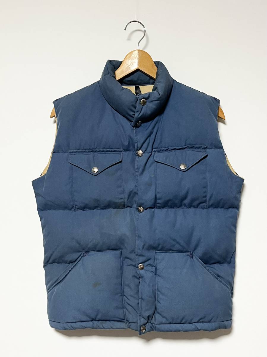 ¥1スタート/70's/80's★THE NORTH FACE/ノースフェイス 茶タグ ダウンベスト ネイビー S ビンテージ_画像1