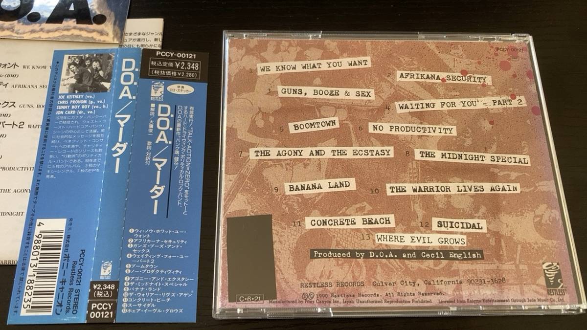 D.O.A. DOA murder 国内盤CD ステッカー付き punk hardcore_画像2
