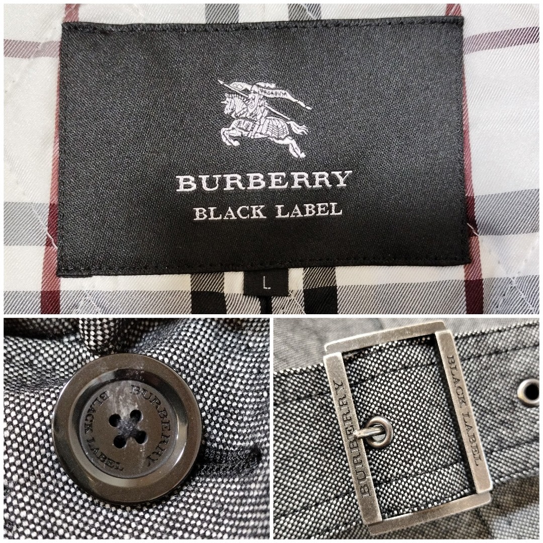 【美品 L】 バーバリーブラックレーベル ウール トレンチコート メランジグレー ノバチェック キルティング ライナー BURBERRY BLACK LABEL_画像9