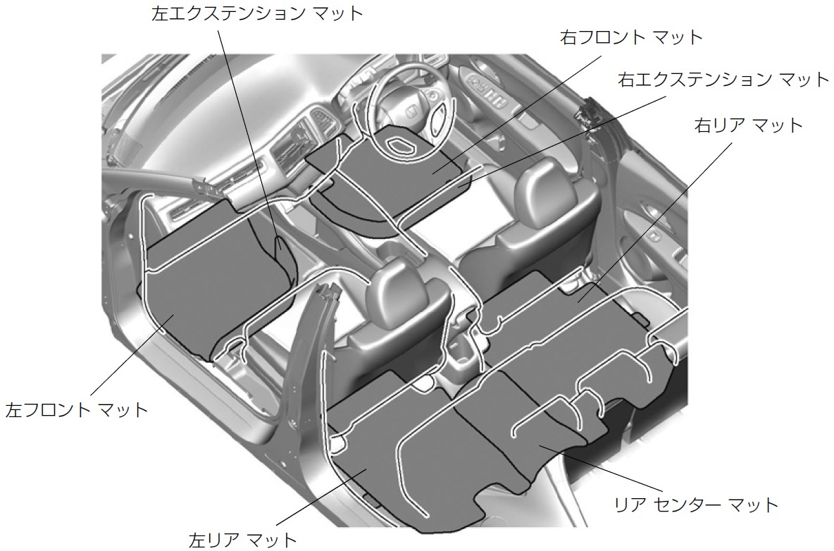 ■ホンダ ヴェゼル/ヴェゼル ハイブリッド(RU1/RU2/RU3/RU4)用 純正フロアカーペットマット エクステンションマット付(A11)_画像2