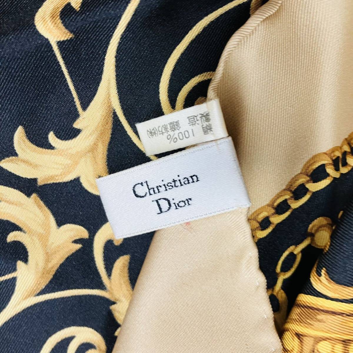 【シルク100%】Dior/大判スカーフ/正規品/ストール/トロッター/絹100%/中古/ヴィンテージ/Christian Dior/クリスチャンディオール/ゴールド_画像8