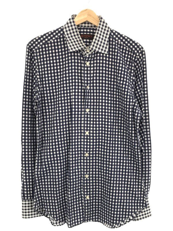 ETRO Etro 10AW silver chewing gum check cotton shirt navy 40 ITSFTWIBM6KC