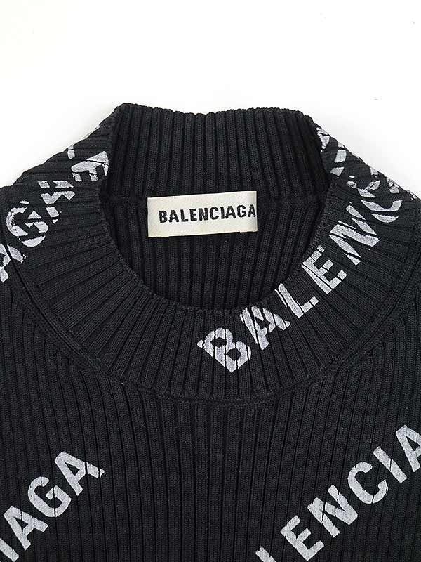 BALENCIAGA バレンシアガ 19SS ロゴプリントリブニットラップワンピース ブラック L 555322 ITCTVZI4VFA4_画像3