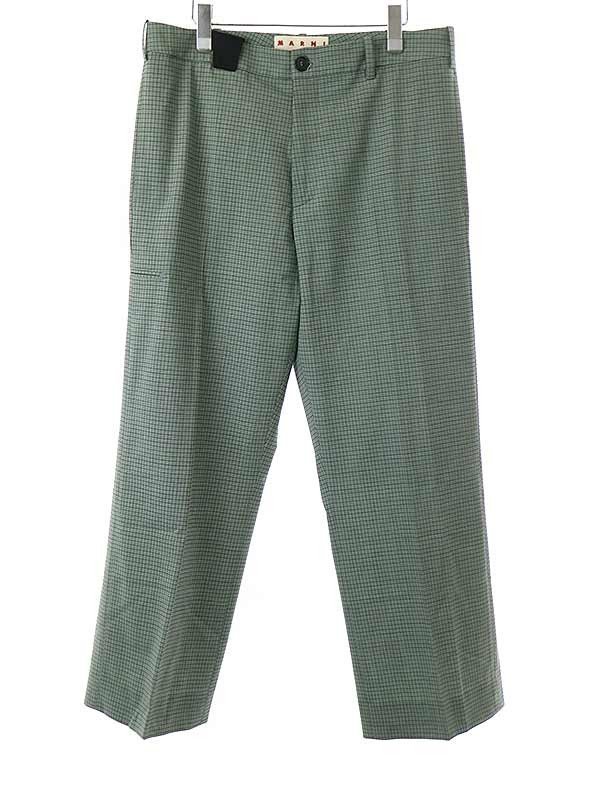 MARNI マルニ 23SS CHECKED STRETCH WOOL TROUSERS チェック柄ウールスラックスパンツ PUMU0214QU グリーン 50 ITHUFL89751C