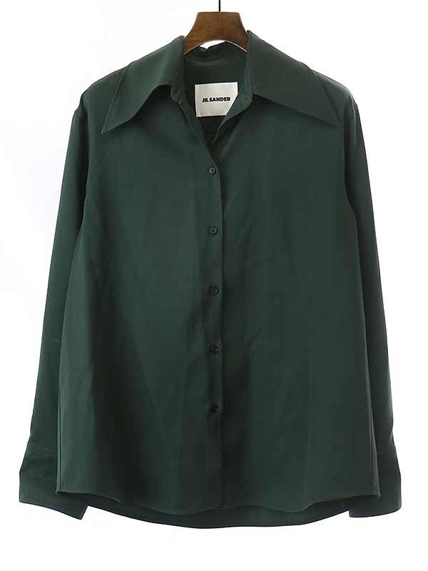 JIL SANDER ジルサンダー 21AW ポインテッドカラー ウールギャバジンシャツ グリーン 36 JSPT602605 ITWMXDLG6SC2_画像1