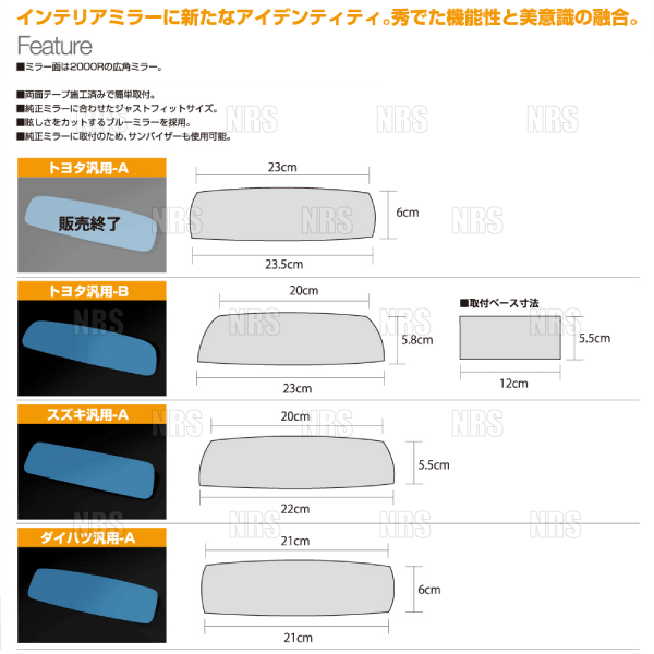 数量限定 在庫特価 ブルーレンズ ワイドルームミラー　MRワゴンwit　MF22S　防眩ミラー/TOKAIDENSO 001 BRM-SZK-100_画像3