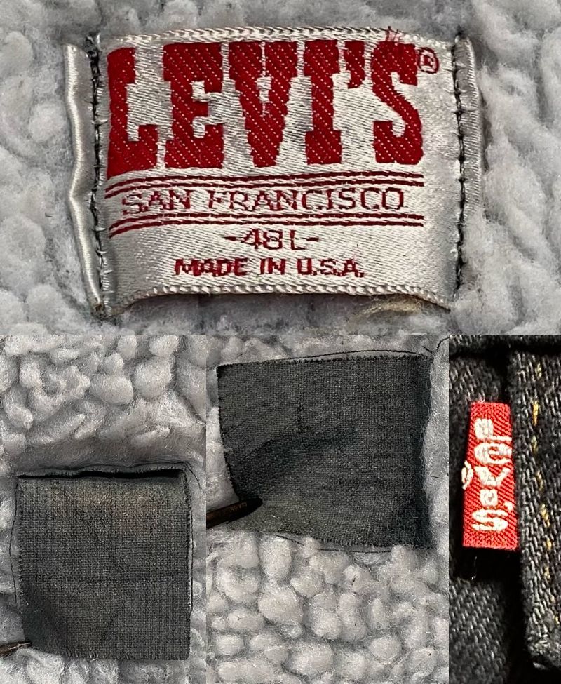 80s～ ビンテージ Levi's リーバイス ブラック デニム ボア ジャケット 　48L 黒 デニム　MADE IN USA_画像3