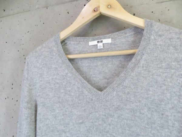 022m66◆良品です◆カシミヤ100％◆UNIQLO ユニクロ カシミヤニットセーター L/グレー/カーディガン/ジャケット/ゴルフ/レディース/女性_画像2