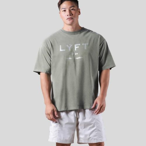 名作 LYFT LYFT VINTAGE BIG T-SHIRT ヴィンテージ 加工 ワイド Tシャツ リフト OLIVE M _画像1