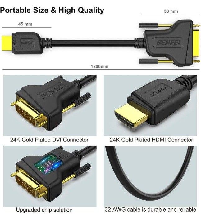 HDMI~DVI-D変換ケーブル　双方向DVI-D(24+1オス)-HDMI(オス) 1.8m