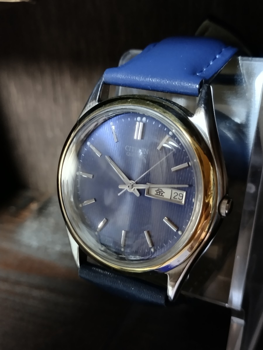 腕時計 アンティーク　シチズン　クォーツ　GN-4W-S CITIZEN　レトロ　ビィンテージ　ベルト　風防　電池　ブルー　青　メンズ_画像4