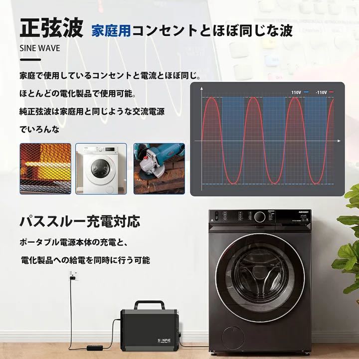 ポータブル電源 大容量 1000w 1500wh キャンプ 業務用 パススルー対応 正弦波 非常用電源 PSE認証済み_画像7