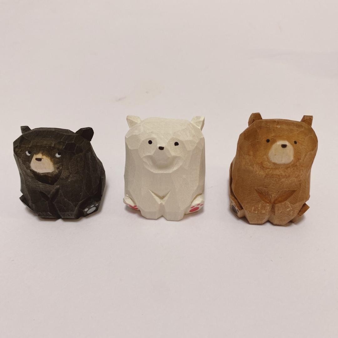 職人の手作り木製フィギュア　熊　3個セット　置物_画像1