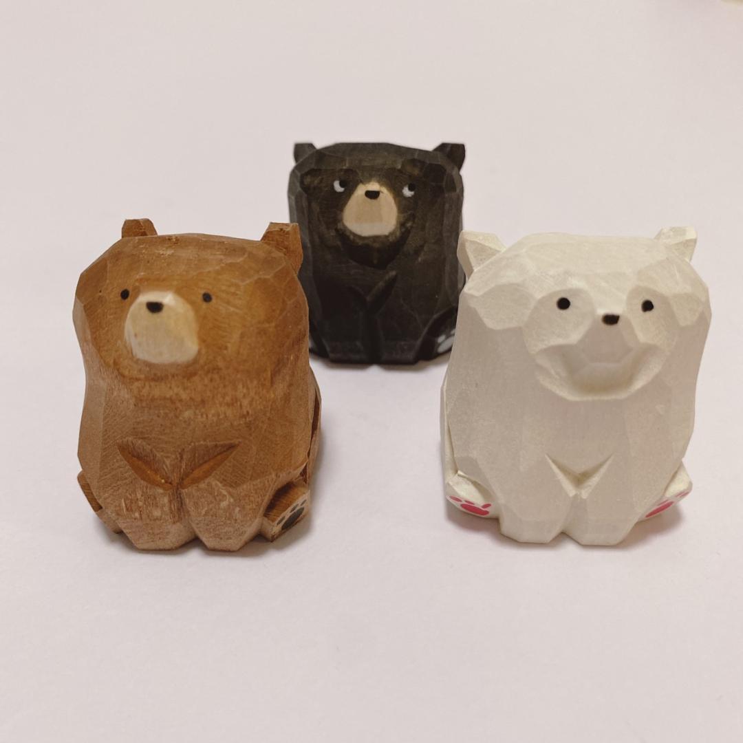 職人の手作り木製フィギュア　熊　3個セット　置物_画像2