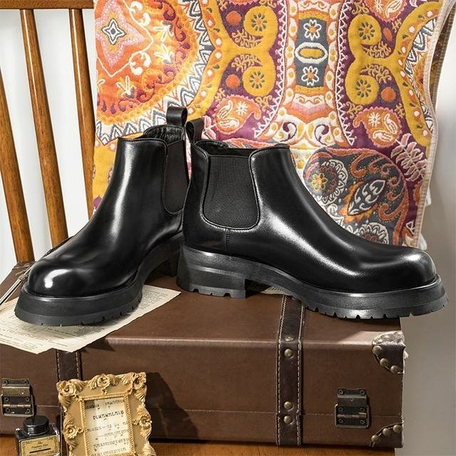サイドゴアブーツ ブーツ メンズシューズ　厚底　牛革　ビジネスシューズ　シンプル　革靴　ハイカット 本革　チェルシーブーツ　27cm