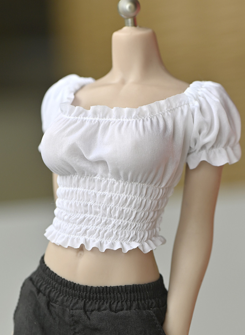 特価中送料84円)白 1/6 女性 パフスリーブ Tシャツ JIAOUDOLL TBleague phicen 対応(検 DAMTOYS VERYCOOL ホットトイズ JIAOU DOLL 服_画像1