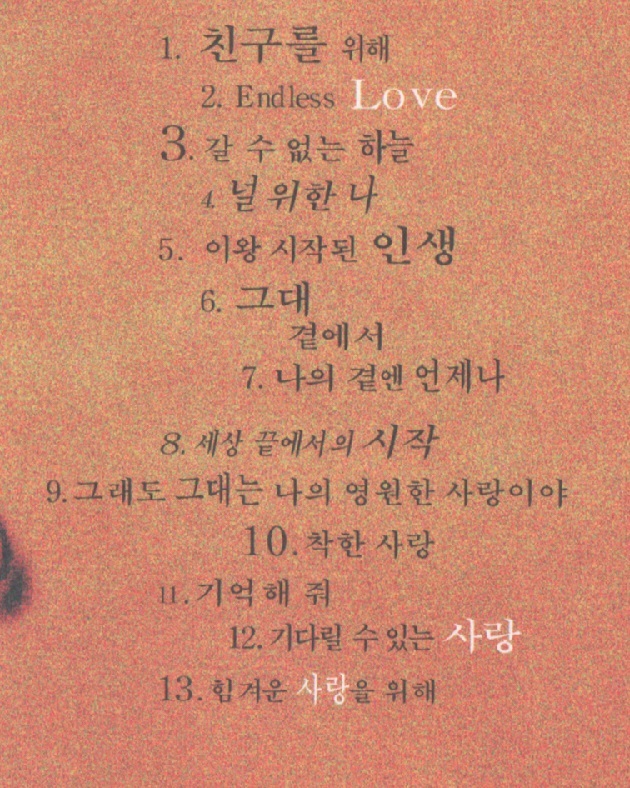 韓国CD★　キム・ミンジョン 「The Best of KIM MIN JONG」　_収録曲の記載部分