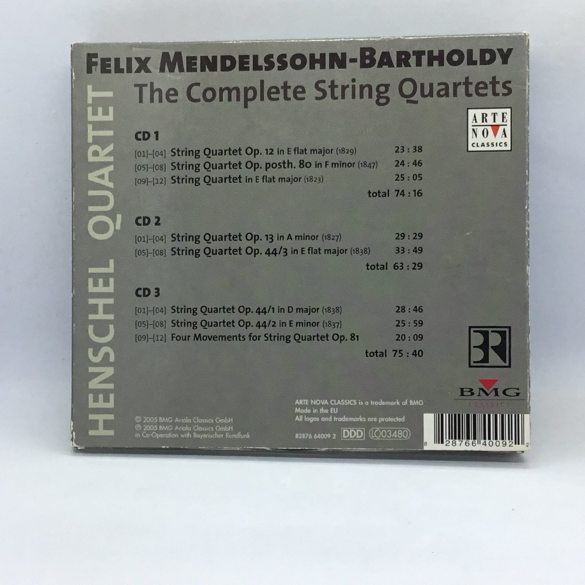 ヘンシェル弦楽四重奏団 Henschel Quartet / メンデルスゾーン Mendelssohn: Complete String Quartets ▲3CD 82876640092の画像2