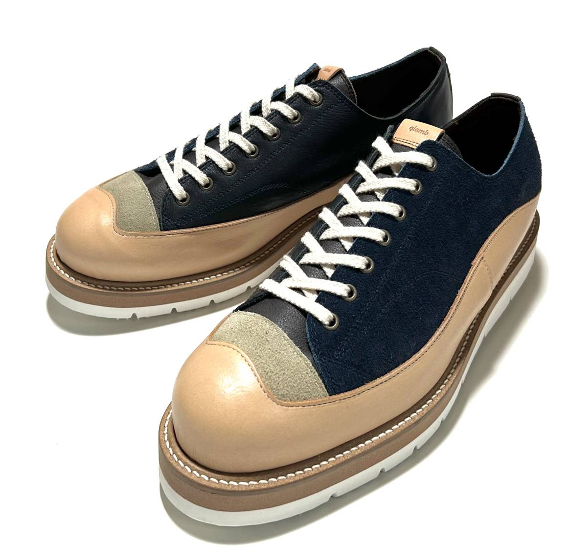 【新品】glamb Leather Remake Sneaker（2）26.5cm ネイビー グラム レザー リメイク スニーカー ブーツ スウェード コンビ_画像1