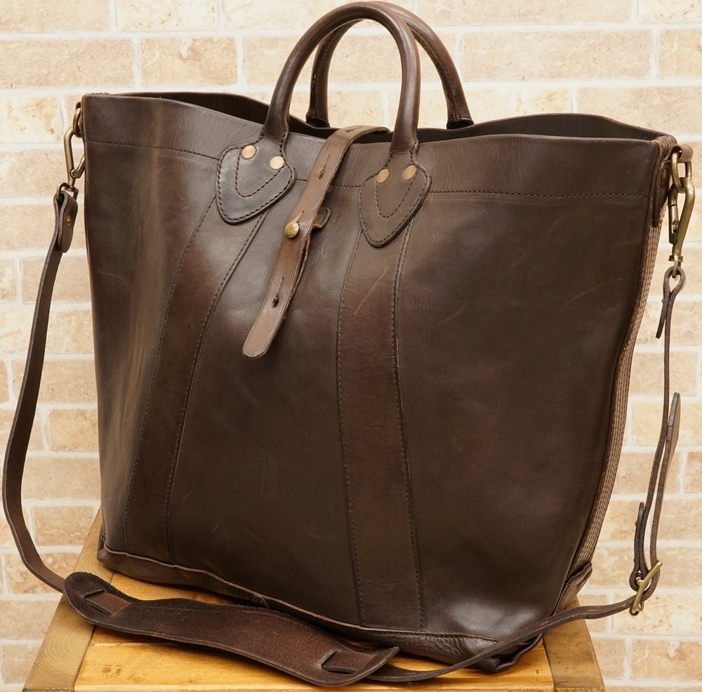 名作 VINTAGE MODEL LEATHER TOTE ディストレスド オールレザー トートバッグ イタリアンレザー 革 Vintage 2way ラルフローレン 旅行 _オンラインショップ画像 参考